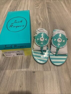 Jack Rogers Teal & White Striped Jelly Sandals